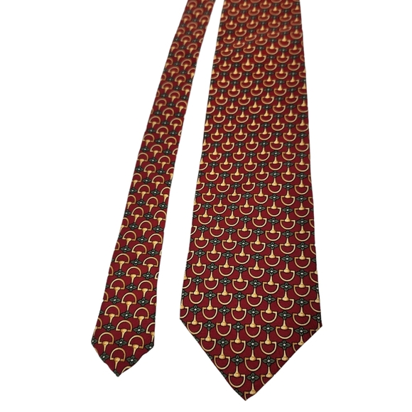 Paolo Designed Paolo Gucci 100% Silk Men's Necktie Red Gold Green Evening - Picture 3 of 8